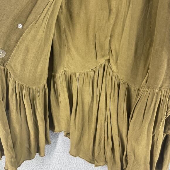 Free People Jacket Womens XS Brown Linen Ruffle Hem Double Breasted Boho Blazer - Picture 11 of 16